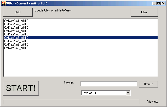 Screenshot of WSxMConvert main window